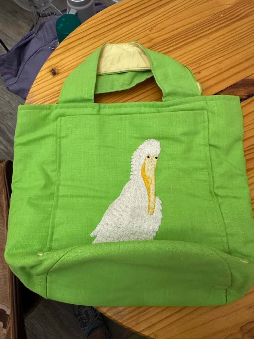 Green Embroidered Pelican Tote Bag - Women's Handbag